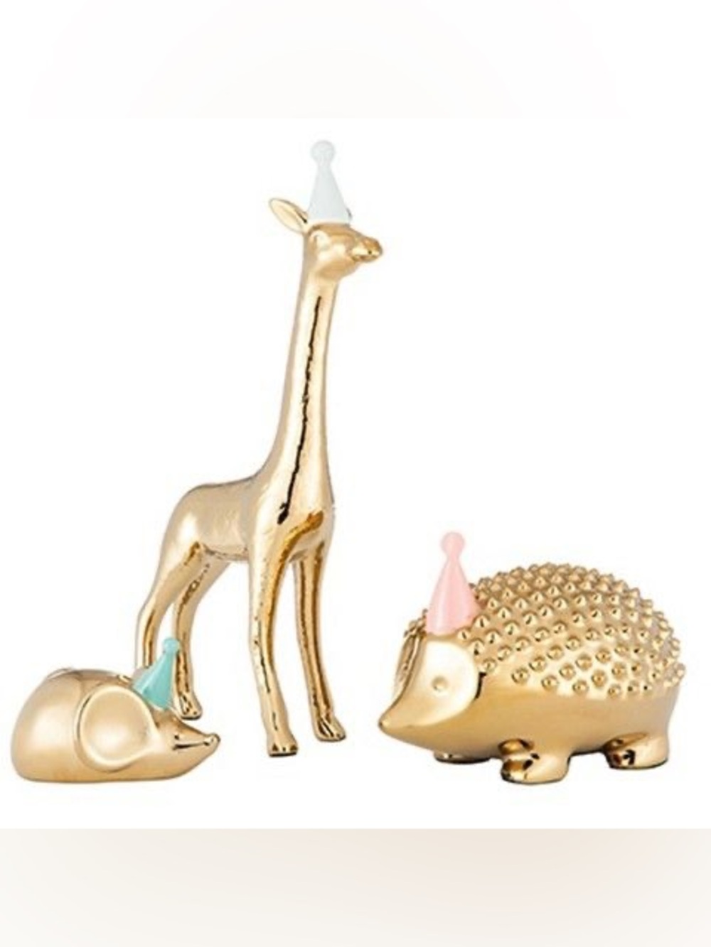 Gold Animal Trio Decorative Figurines with Pastel Party Hats by Oh Joy!